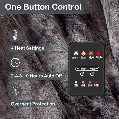 Electric Heated Blanket Throw Size 50" x 60", Super Cozy Warmth Soft with 4 Heating Levels & 4 Hours Auto Off, Plush Faux Fur, Machine Washable, Home Office Use, Gradient Gray