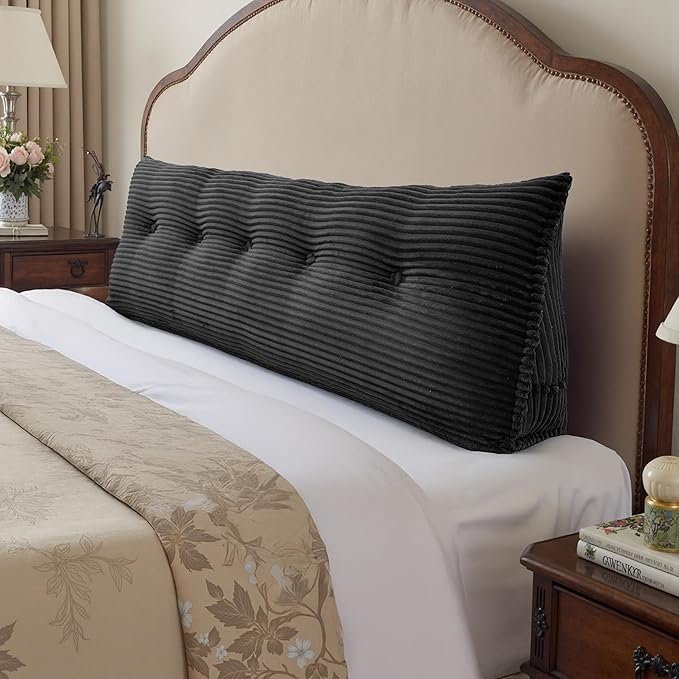 Headboard Wedge Pillow, Large Triangular Reading Pillow for Bed, Backrest Support Bolster for Sitting Up, Long Bed Rest Pillow with Removable Cover