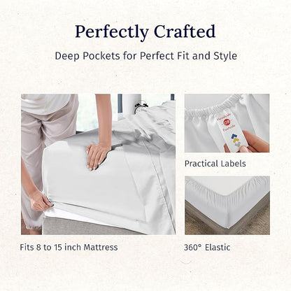 California Design Den Hotel Quality Twin Size Sheets Set - Luxury 600 Thread Count Sateen, Natural 100% Cotton, Fully Elasticized Deep Pocket Twin Sheets Set Cotton, Cool and Durable - Light Silver
