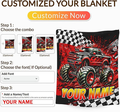 Blanket for Boys, Personalized Truck Throw Blanket Gifts for Kids Boys Age 4-6, 40"x50" Cute Custom Flannel Blankets Gift for Son Cars Lovers Lightweight Throws for Couch Sofa Bed Decor