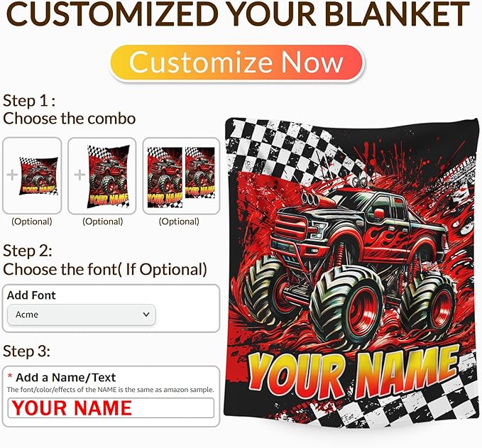 Boys Blanket Gifts Personalized Truck Blankets for Kids Toddlers Boys - 30" x 40" Cute Car Themed Soft Lightweight Flannel Throws for Couch, Sofa, Bed, Office, Travel