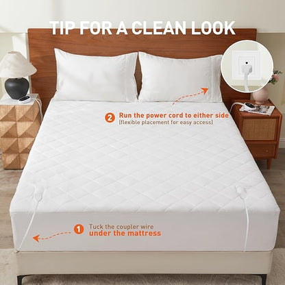 Heated Mattress Pad King Size with Dual Zone Control, 12 Heat Settings, 1-12H Timer, Preheat & Memory Function, Machine Washable Electric Bed Warmer, ETL & FCC Certified