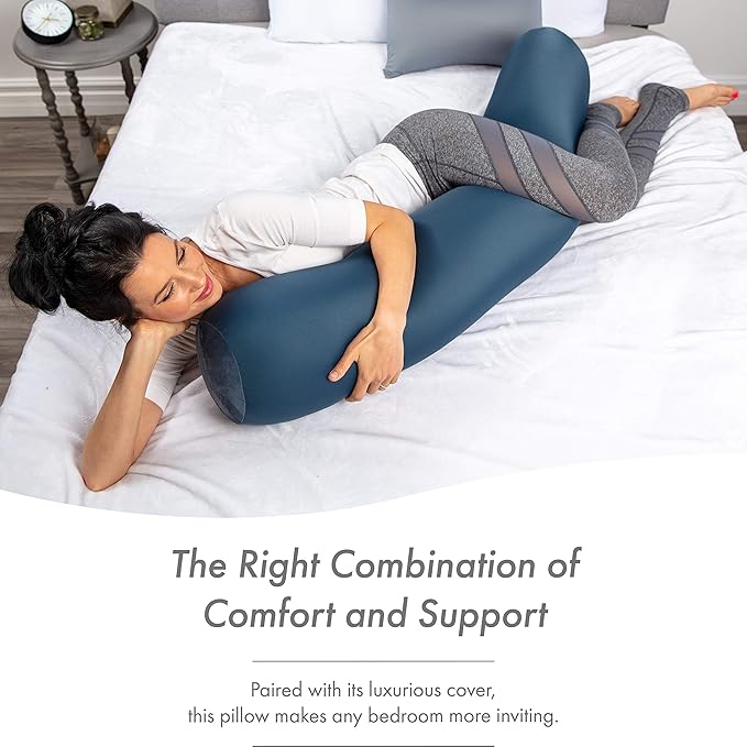 Straight Body Pillow, Full Size Premium Microbead,Side Sleeping/Maternity Pregnant Women, Supportive,Fluffy, Breathable, Cooling, 85/15 Spandex/Nylon Silky Anti-Aging - 48” X 8” - Dark Slate Grey
