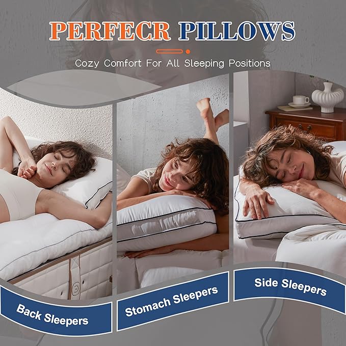 Decroom Goose Feather Down Fiber Pillows Queen Size Set of 2, Soft Pillows for Luxury Hotel Quality Gusseted Pillow 2 Pack, Bed Pillows for Sleeping, Breathable, Fluffy for Side, Back Sleepers