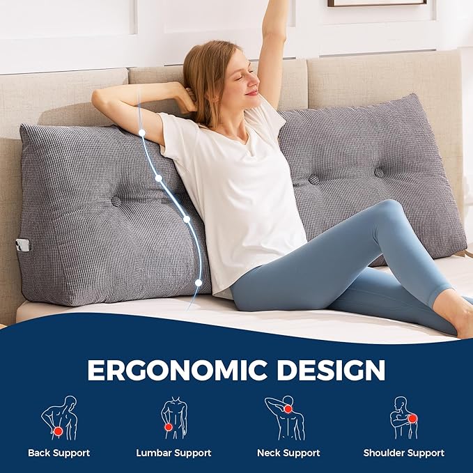 Headboard Pillow King, Triangle Pillows for Headboard, Head Board Backrest Wedge Pillow for Reading Sitting Working, Daybed Pillows with Removable Cover for Bed Dorm Sofa, Dark Grey