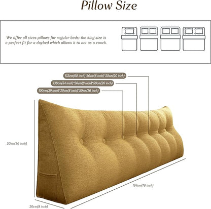 Headboard Wedge Pillow - Triangular Headboard Pillow Bed Rest Wedge Pillow for Sitting in Bed - Backrest Positioning Support Reading Pillow Daybed Pillows with Removable Cover