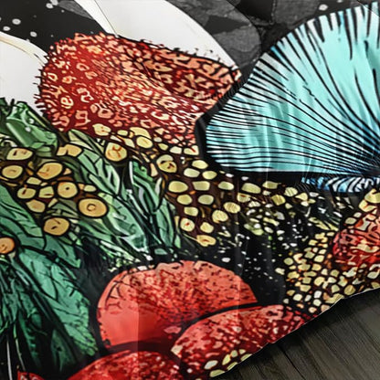 Kids Cute Mushroom Comforter 3Pcs Full Natural Wild Botanical Fungus Bedding Set for Kid Teen Girl Boy Adult Plants Floral Moon Night Star Quilt Bed Decor with 1 Comforter and 2 Pillowcases