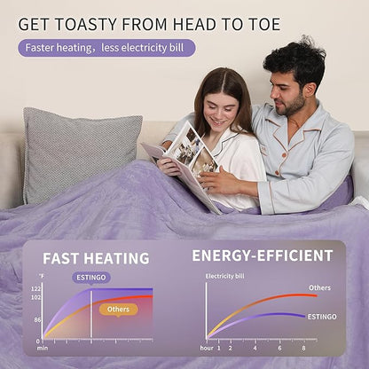 ESTINGO Electric Heating Blanket King Size, Heated Electric Blanket with 5 Heating Levels & 10 Hours Auto Off, Machine Washable Plush Heated Blanket 100" x 90", Lavender Violet