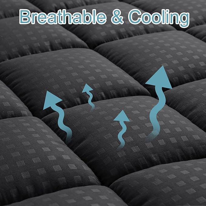 HYLEORY Full Mattress Pad Quilted Fitted Mattress Protector Cooling Pillow Top Mattress Cover Breathable Fluffy Soft Mattress Topper with 8-21" Deep Pocket, Black