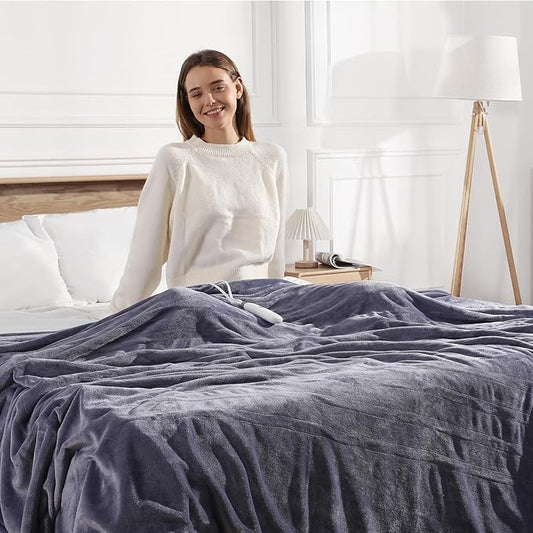King Size Heated Blanket Electric Blanket 100''X90'' - Purple Heating Blanket Flannel Double Controllers Heated Blanket with 5 Heat Settings & 10 Hours Auto-Off for Grandma Gifts(Lavender)