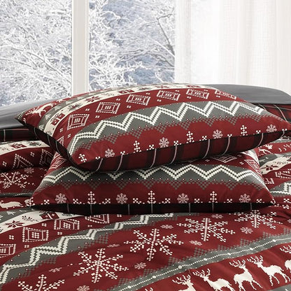 MaiRêve Christmas Twin XL Comforter Set, Red Reindeer Snowflake Bed Set for Holiday, Reversible Plaid Checkered Comforter Bed in a Bag, Soft Bedding Set 5 Pieces with Sheets, Pillowcase & Sham