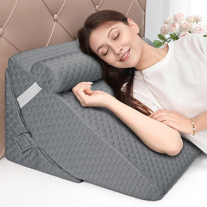 Bed Wedge Pillow for Sleeping, 3PCS Wedge Pillow Set for After Surgery, Adjustable 7 &12 inch Pillow Wedges for Acid Reflux Relief, Back Pain Relief, Sleep Apnea, Sitting Up, Headboard (Grey)