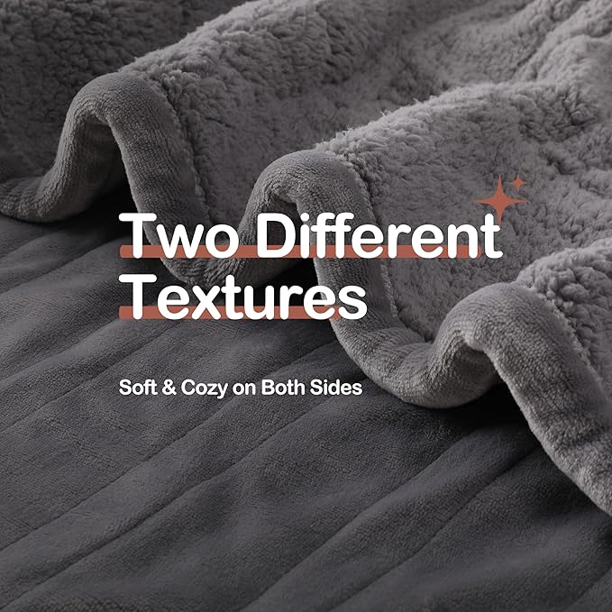 Heated Blanket Throw Size 50" x 60" Electric Blanket with 5 Levels Heating & 3Hs Auto Off, Silky Microplush Flannel & Warm Sherpa Fabric, Machine Washable, Great Christmas Birthday Gifts, Gray