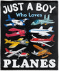 Khumbhira Airplane Blanket for Boys Kids Child Toddler Just A Boy Who Loves Planes Blanket Warm Plush Fleece Planes Throw for Bed Sofa Office Decor Airplane Gifts Ideas 40"x50"-S