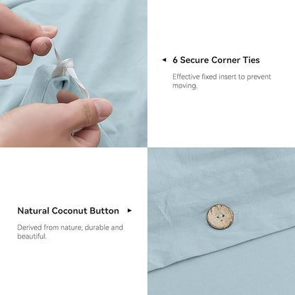 JELLYMONI Cotton Duvet Cover King Size - Light Blue Comforter Cover with Button 100% Washed Cotton 3PCS Breathable Soft Solid Bedding Set Duvet Cover 104×90in & 2 Pillowcases (NO Comforter)