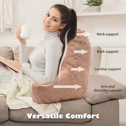 Reading Pillow Large Bed Pillow,Backrest Pillow with Arms, Back Support Pillow for Sitting Up in Bed, Couch for Lounging Bedrest,Camel