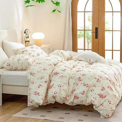 Jane yre Floral Duvet Cover Twin 3 Pieces Bedding Set Brushed Microfiber Twin Garden Style Flower Pattern Flower Twin Duvet Cover, with Zipper Closure, Luxury Soft Breathable Comfy