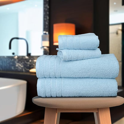 Tens Towels Pack of 8 Towels Set, 2 Extra Large Bath, 2 Hand, 4 Washcloths, 100% Cotton, Lighter Weight, Quicker to Dry, Super Absorbent, Perfect for Bathroom, Sky Blue