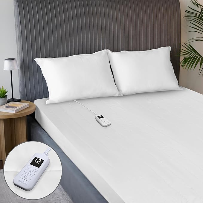 Sunbeam Electric Restful Quilted Heated Mattress Pad Full 75" x 54" 12 Heat Settings 12-Hour Auto Shut-Off Extra-Cozy Fabric Deep Pocket Fit Machine Washable