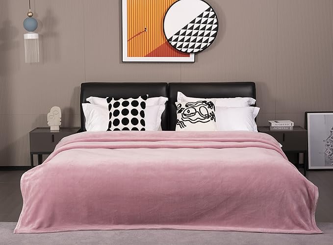 Mellowdy Extra Thick Hearty Plush Flannel Blanket (Brushed Pink, 108x90) - 500GSM King Size Warm Blanket for Winter, Fall | Soft, Fluffy, Cuddly, Perfect for Bed, Oversized Throw for Couch, Sofa