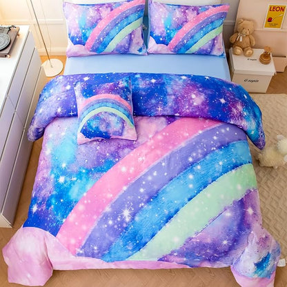 ANGIYUIN Tie Dye Blue Twin Size Comforter Sets for Kids Girls 6 Pieces Colorful Rainbow Bed in A Bag Pastel Gradient Galaxy Bedding Sets with Sheets, Comforter and Pillowcases for Teens Kids