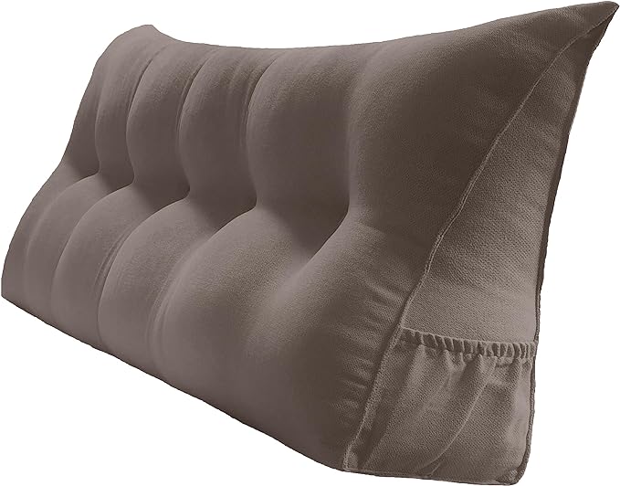 Triangular Reading Bed Rest Pillow Large Bolster Cushion Headboard Backrest Wedge Pillow with Removable Cover and Two Large Side Pockets (Cedar Brown, King: 78 x 8 x 20 inches)