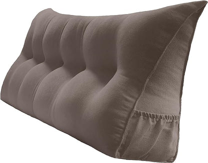 Triangular Reading Bed Rest Pillow Large Bolster Cushion Headboard Backrest Wedge Pillow with Removable Cover and Two Large Side Pockets (Cedar Brown, King: 78 x 8 x 20 inches)