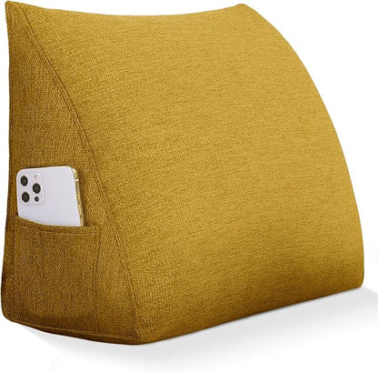 Wedge Headboard Reading Pillow for Bed Linen Triangular Backrest Bolster Pillow for Sitting Up Daybed Cushion Lumbar Body Support Positioning for Headboard, Couch, Dorm, Yellow