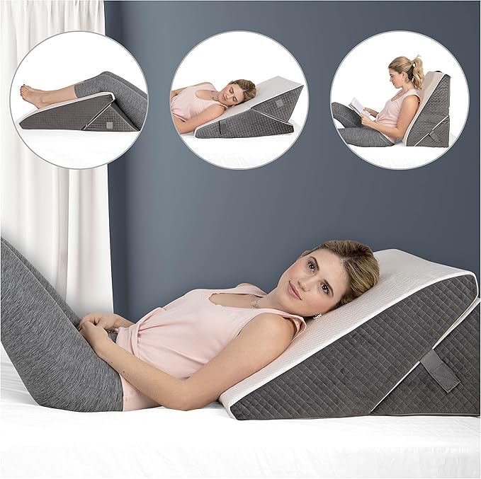 Kolbs Memory Foam Adjustable Bed Wedge Pillow - Wedge Pillow Set for After Surgery - 9 and 12 inch Height Plush Velvet Cover Multi Use for Sleeping and Acid Reflux (Adjustable Height)