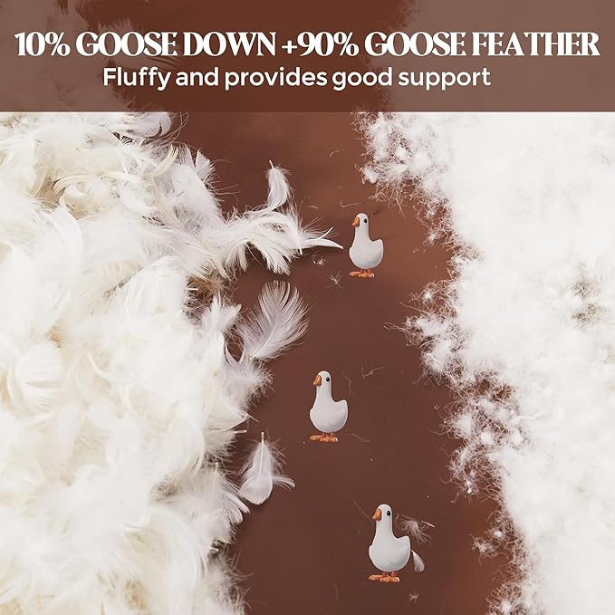 Bafode Goose Feathers and Down Pillows, Pillows Queen Size Set of 2, Cotton Cover,Gusseted Hotel Collection Bed Pillow for Back, Stomach or Side Sleepers