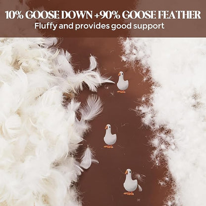 Bafode Goose Feathers and Down Pillows, Pillows Queen Size Set of 2, Cotton Cover,Gusseted Hotel Collection Bed Pillow for Back, Stomach or Side Sleepers