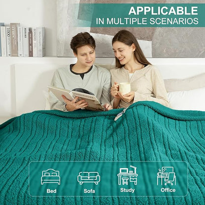 Queen Size Electric Blanket Single Control - 84"X90" Soft Double Sided Sherpa Heated Blanket with 6 Heating Levels & 10 hrs Timer Settings, Washable & ETL Certified for Bed, Green