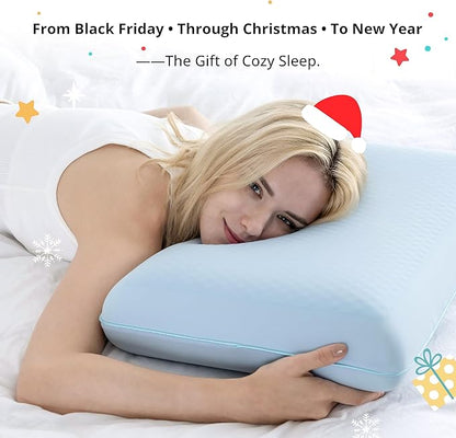 EGOHOME Cooling Gel Memory Foam Pillow - Reversible Cooling Cover, Neck Support for Side, Back and Stomach Sleepers, Removable & Machine Washable, All-Season Comfort, Standard Size, Blue
