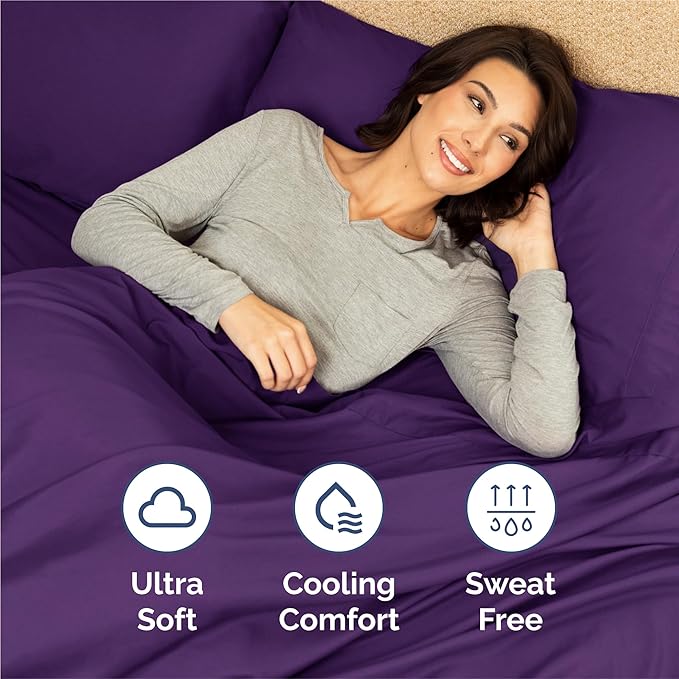 Full 6 Piece Sheet Set - Comfy Breathable & Cooling - Ultra Soft Hotel Luxury Bedding Set w/ 8-16 Inch Deep Pockets - 1 Flat & 1 Fitted Sheet & 4 Pillowcases - Cozy, Wrinkle Free & Easy Care - Purple