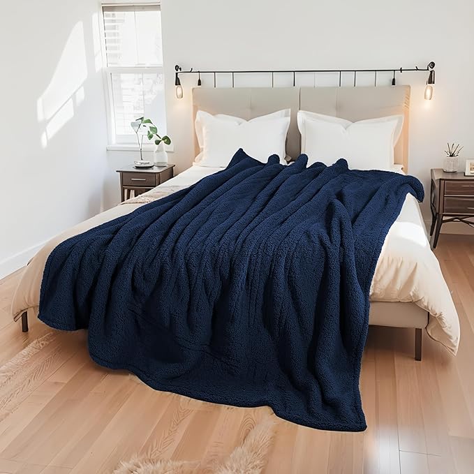 Electric Heated Blanket Full Size 72"×84" with 6 Heating Levels & 1-10Hs Auto Off, Heating Blanket Double Sided Plush Sherpa, Fast Heating, Machine Washable for Christmas Gift - Dark Blue
