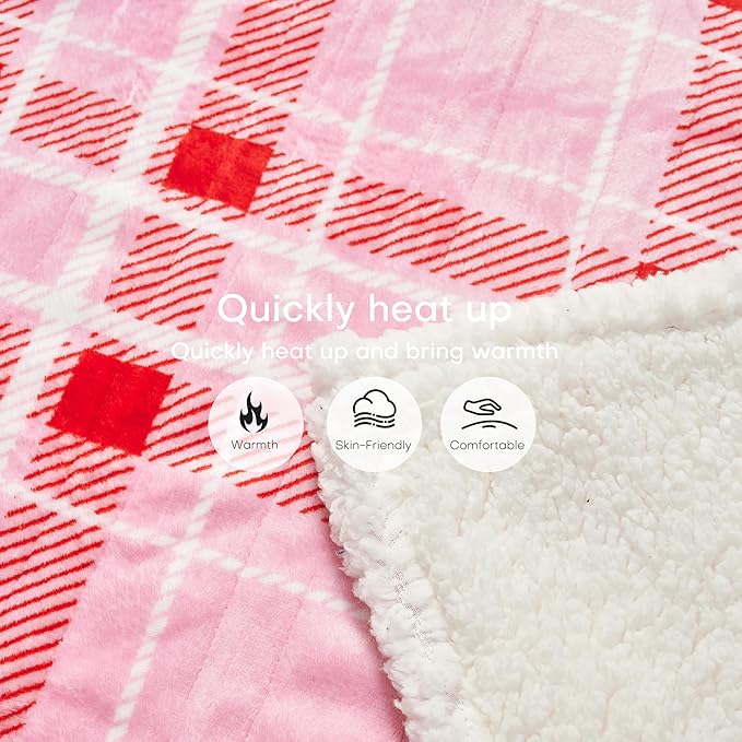 Electric Heated Blanket Full Size 72"x84" Microplush & Sherpa Fabric, Machine Washable 4 Heat Settings & 10 Hours Auto Off - Pink