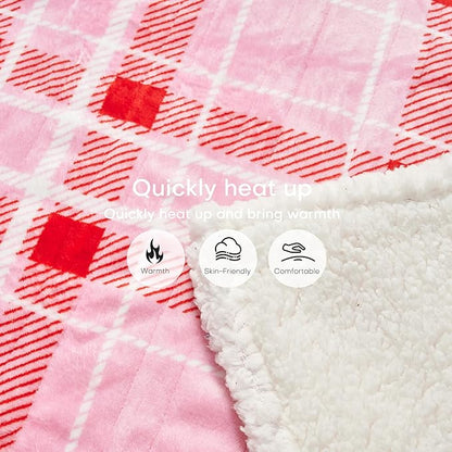 Electric Heated Blanket Full Size 72"x84" Microplush & Sherpa Fabric, Machine Washable 4 Heat Settings & 10 Hours Auto Off - Pink