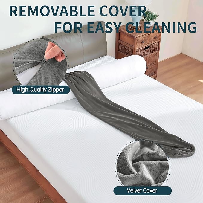 SyMax 7.8"x60" Body Pillow for Queen Bed, Bolster w/Removable Polyester Cover, Headboard Gap Filler Pillow, Dark Grey