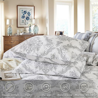 100% Cotton Duvet Cover Set Queen Size – Elegant Damask Print, Soft & Breathable Bedding with Zipper and Corner Ties, 3-Piece Reversible Comforter Cover Set