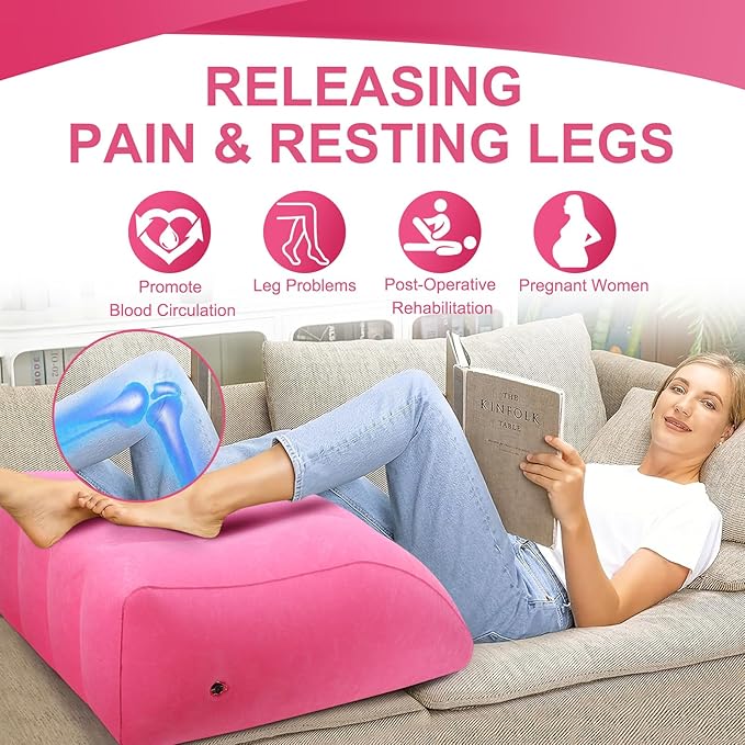 Inflatable Leg Pillow, Wedge Pillow for Sleeping, Portable Wedge Pillow, Improve Circulataion and Reduce Swelling, for Sleeping, Recovery, Pregnant (Pink)