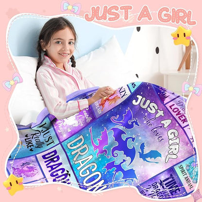 Just A Girl Who Love Dragon Blanket for Girls Kids, Dragon Gifts for Girls, Gifts for Dragon Lover, Dragon Themed Gifts, Dragon Gifts for Birthday Christmas, Dragon Blanket 60"X 50"