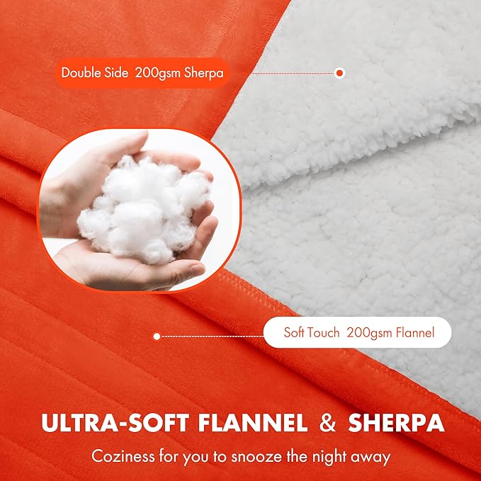 Heated Blanket Full 72" x 84" - Ultra Soft Flannel Heating Blanket with 6 Heating Levels & 10 Hours Adjustable Timer, Fast Heating and Electric Lap Blanket for Office (Orange)