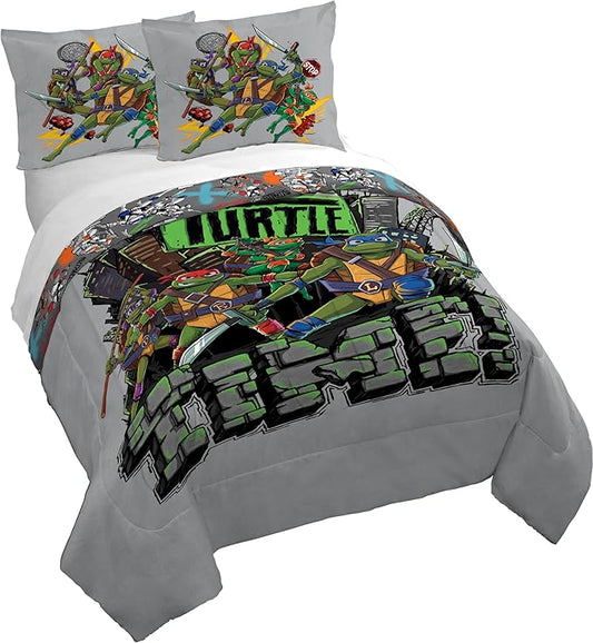 Jay Franco Duvet Cover Set – 3 Piece Comforter Cover and Sham Set, Super Soft Cozy Kids Bedding (Insert Not Included) Grey - Teenage Mutant Ninja Turtles, Full