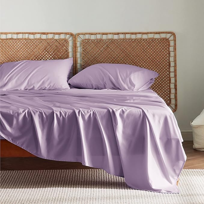 Bedsure King Size Sheets Set, Cooling Sheets for Hot Sleepers, Rayon Derived from Bamboo, Breathable & Soft, Deep Pocket Up to 16 Inches, Hotel Luxury Silky Bedding, Lilac