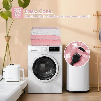 Electric Heated Blanket Throw Size - 50"x60", Soft Flannel Heating Blanket, 4 Heating Levels, 3 H Auto Shut Off, Breathable Warm and Washable for Sofa, Light Pink