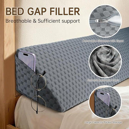 Twin Size (39"x6"x8") Bed Wedge Pillow for Headboard Mattress Gap Filler (0-6") for College Dorm Sleeping, White