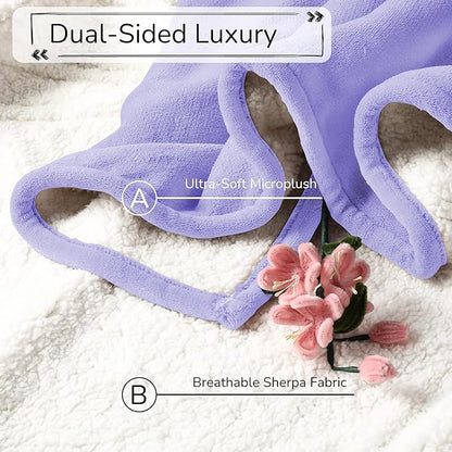 Electric Heated Blanket King Size 90"x100" - Dual-Sided with Microplush & Sherpa Fabric, 4 Heat Settings & 10 Hours Auto Off, Dual Controller, Machine Washable - Light Purple