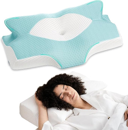 Elviros Cervical Memory Foam Pillows for Neck and Shoulder Pain, Neck Pillow for Sleeping, Side Sleeper Pillows for Adults, Ergonomic Orthopedic Sleeping for Back and Stomach Sleepers (Medium Firm)