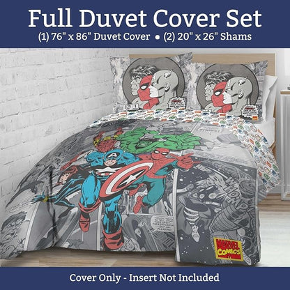 Jay Franco Kids Duvet Cover Set – 3 Piece Super Soft Bedding with Sham Pillowcase, Cover ONLY Comforter Not Included, Grey - Marvel Comics, Full