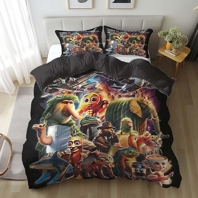 Italian Brainrot Bedding Duvet Cover Set,Funny Fusion AnimalsTwin Full Queen King Comforter Cover Bedding Set for Kids Boys Bed Decor Gifts ﻿ (Color 1,Full (80" x 90"))